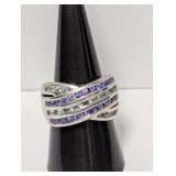 .925 Sterl Purple/Blue Stones Criss Cross Ring
