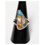 .925 Sterl Turquoise-Brown Patterned Stone Ring