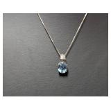 18" .925 Sterl Chain w/Oval Blue Stone Pendant