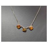 18" .925 Sterl Amber Three Stone Necklace