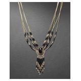 22" .925 Sterl Black Stone Multi Strand Necklace