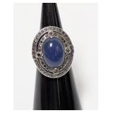 .925 Sterl Oval Cabochon Stone Ring w/Dark Accents