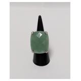 .925 Sterl Lg Jade Stone Ring Sz 7