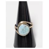 .925 Sterl Round Larimar Stone Ring Sz 8.5