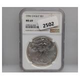 NGC 1986 MS69 1oz .999 Silv Eagle $1 Dollar