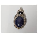 .925 Sterl Lg Blue & Black Stone Pendant