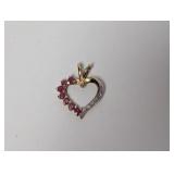 Vermeil/.925 Sterl Diam & Red Stoen Heart Pendant