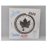 2016 Frosted 1oz .999 Silv Canada Maple Leaf