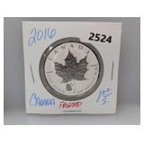 2016 Frosted 1oz .999 Silv Canada Maple Leaf