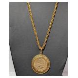 1972 Ike $1 Coin Pendant w/28" Gold Tone Necklace