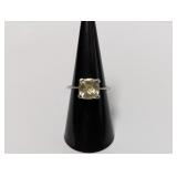 .925 Sterl w/Cushion Yellow Gemstone Ring Sz 8