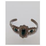 .925 Sterl Artisan Cuff Bracelet w/Green Trio