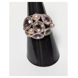 .925 Sterl Cluster Ring W/Pink Gems & Pearls Sz 7