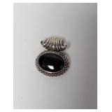 .925 Sterl Oval Black Cabochon Pendant