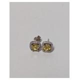 .925 Sterl Yellow Center Stone Stud Earrings