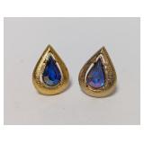 Gold Tone Blue Stone Teardrop Cuff Links
