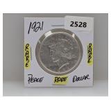 Rare 1921 90% Silv Peace $1 Dollar