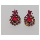 Pink Triangular Stone Floral Clip On Earrings