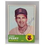 1963 Topps Johnny Pesky on Card Auto #343 Stains