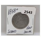 1858-O 90% Silv Seated Half $1 Dollar