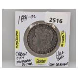 Rare 1891-CC 90% Silv Morgan $1 Dollar