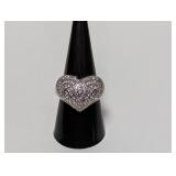 .925 Sterl Cubic Zirconia Heart Ring Sz 9