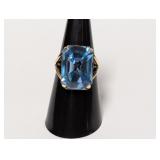 12K Gold Filled Rectangular Blue Stone Ring Sz 7