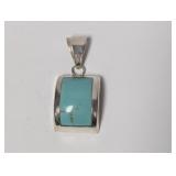 .925 Sterl Rectangular Turquoise Pendant