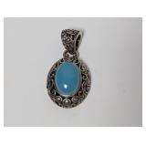 .925 Sterl Ornate Scrollwork Gemstone Pendant