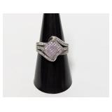.925 Sterl Diamond Square Cluster Ring Sz 8