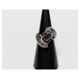 .925 Sterl Cat Duo Holding Gemstone Ring Sz 5.5