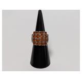 .925 Sterl Multi Row Orange Stone Ring Sz 6
