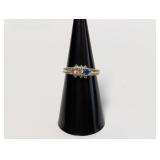 .925 Sterl Multi Color Three Stone Ring Sz 6