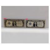 (2) 1928 Blue Seal Silver Certificates