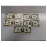 (5) 1976 $2 Fed Reserve Notes