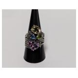 .925 Sterl Multi Stone Floral Ornate Ring Sz 10