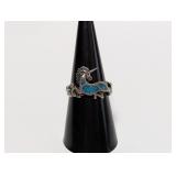 .925 Sterl Turquoise Unicorn Ring Sz 7.5