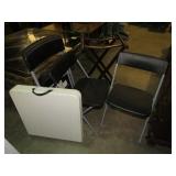 (6) FOLDING CHAIRS, LUGGAGE RACK & 4 FT TABLE