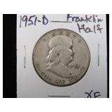 1951 D FRANKLIN HALF DOLLAR 90% XF