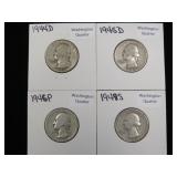 1944D, 45D, 46P, 48S WASHINGTON QUARTERS 90%