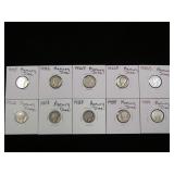 (10) MERCURY DIMES 90% VARIOUS DATES & MM