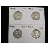 1957D, 58D, 60D, 61D WASHINGTON QUARTERS 90%