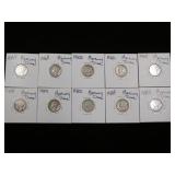 (10) MERCURY DIMES 90% VARIOUS DATES & MM