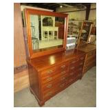 SOLID CHERRY 10 DRAWER DRESSER W/OFF CENTER MIRROR