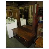 ANTIQUE OAK LOWBOY 3 DRAWER BEVELED MIRROR DRESSER