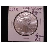 2018 1 OZ .999 SILVER EAGLE GEM BU