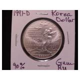 1991 D KOREA DOLLAR 90% GEM BU