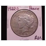 1922 S PEACE SILVER DOLLAR 90% AU