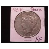 1923 D PEACE SILVER DOLLAR 90% XF