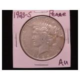 1923 S PEACE SILVER DOLLAR 90% AU